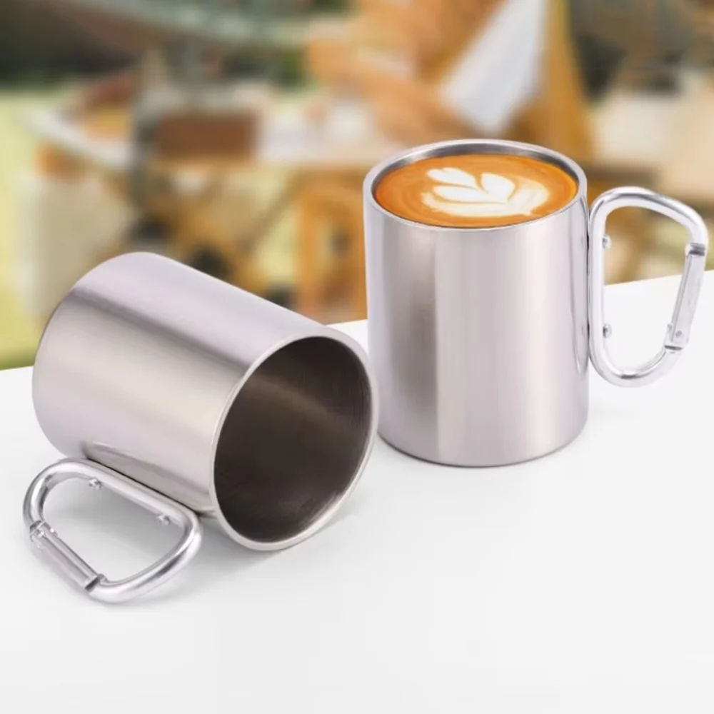 Outdoor Camping Travel Stainless Steel Cup Carabiner Hook Handle Picnic Water Mug Outdoor Travel Hike Cup Portable mug