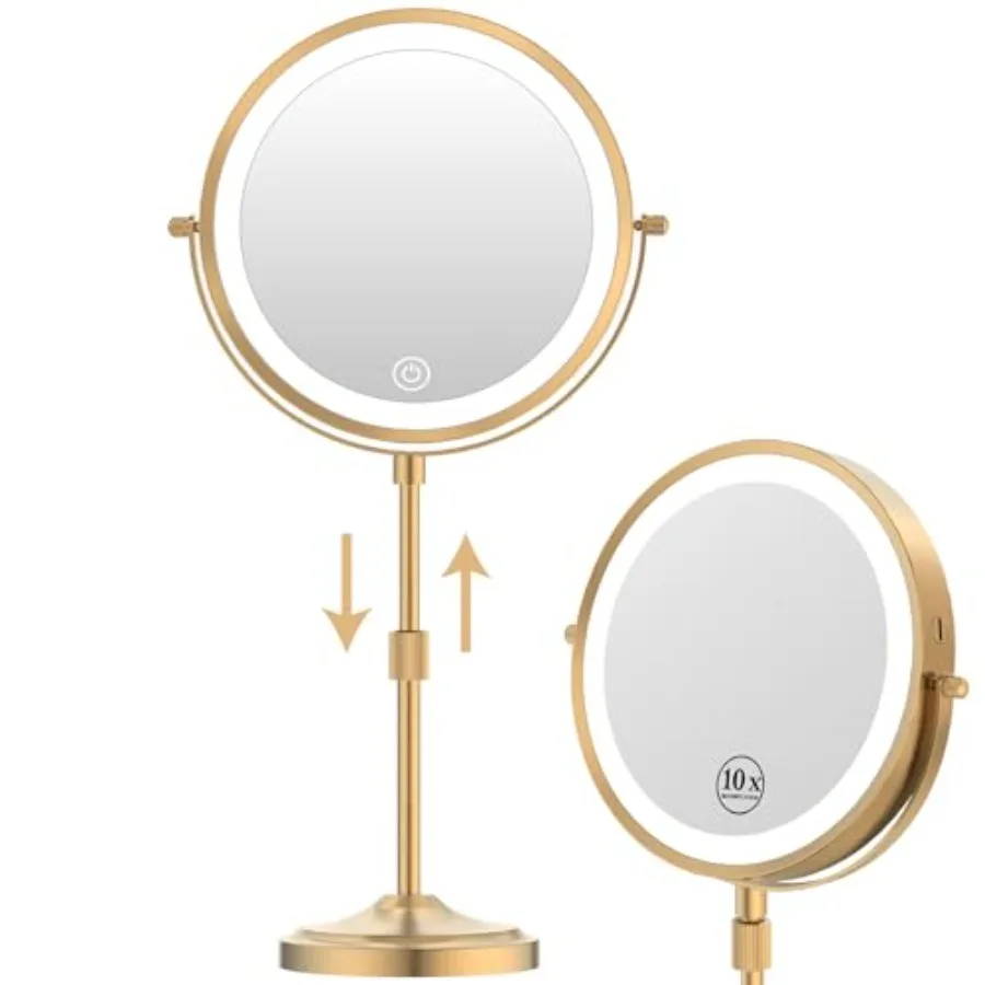 

9" Lighted Makeup Mirror with 1X 10x Magnification, 5000mAh Rechargeable Magnifying Vanity mirror with lights, 3 Lighting Color