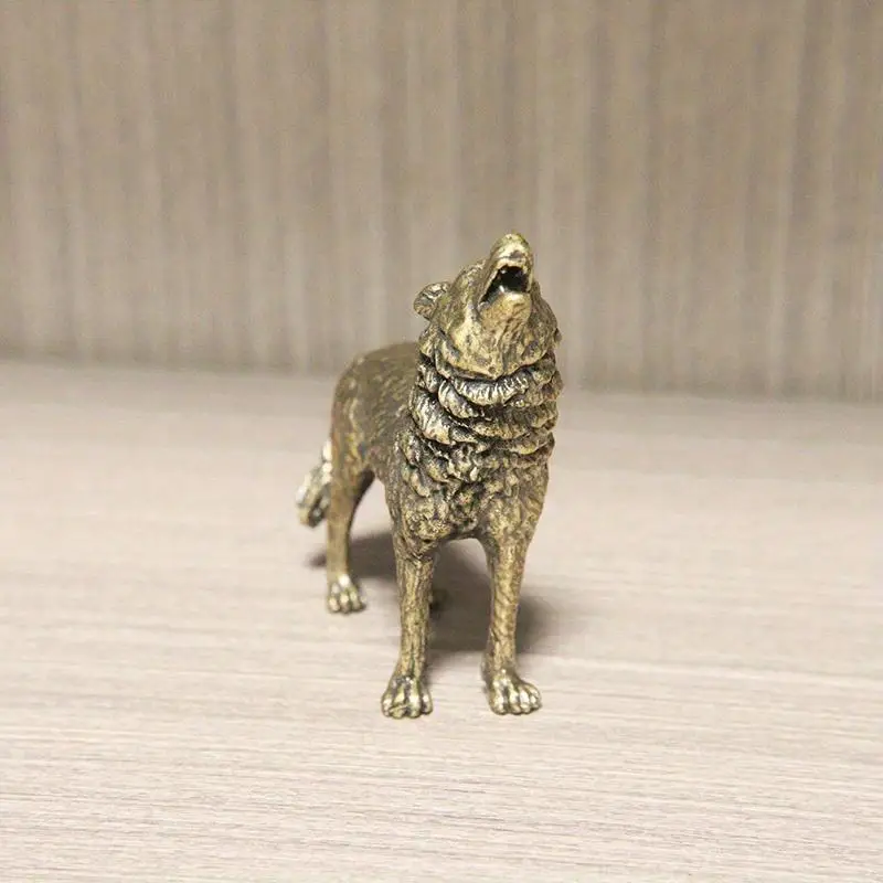 1/2Pcs Brass Howling Wolf Statue Sculpture Figurine Home Decor Living Room Porch Office Desk Ornament