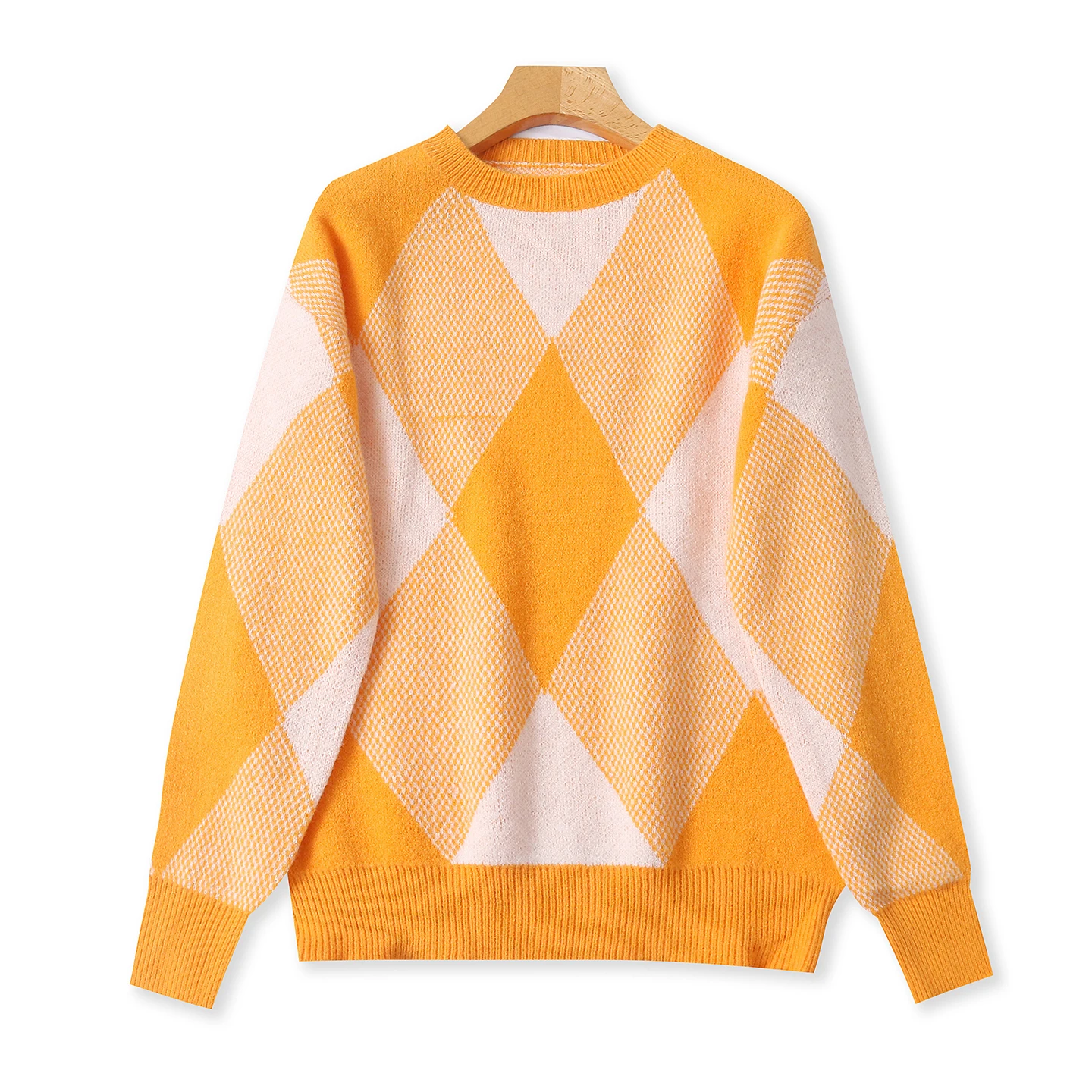 

Tie-Dye Knitwear Spring Autumn New Women's Faion Loose round Ne Long Sve Diamond Pattern 32597 Commute Sle Online Ex...