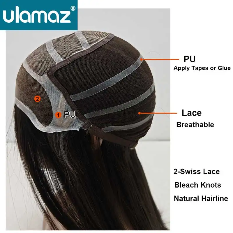 Anti Allergy Medicial Wigs Breathable Lace PU  Human Hair Wigs Non-Irritating Full Cap Wig Swiss Lace Front Natural Hair Wig