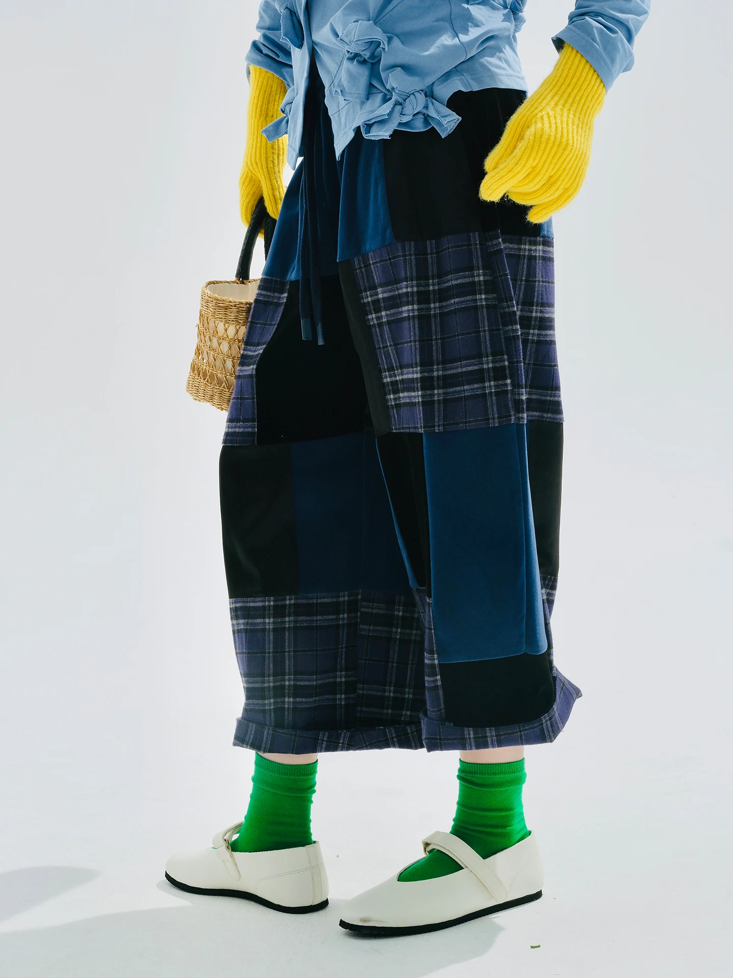 

Patchwork Plaid Wide - Leg Pants, Retro And Unique Design, For Daily Streetwear, Fashionable And Eye - Catching 255124