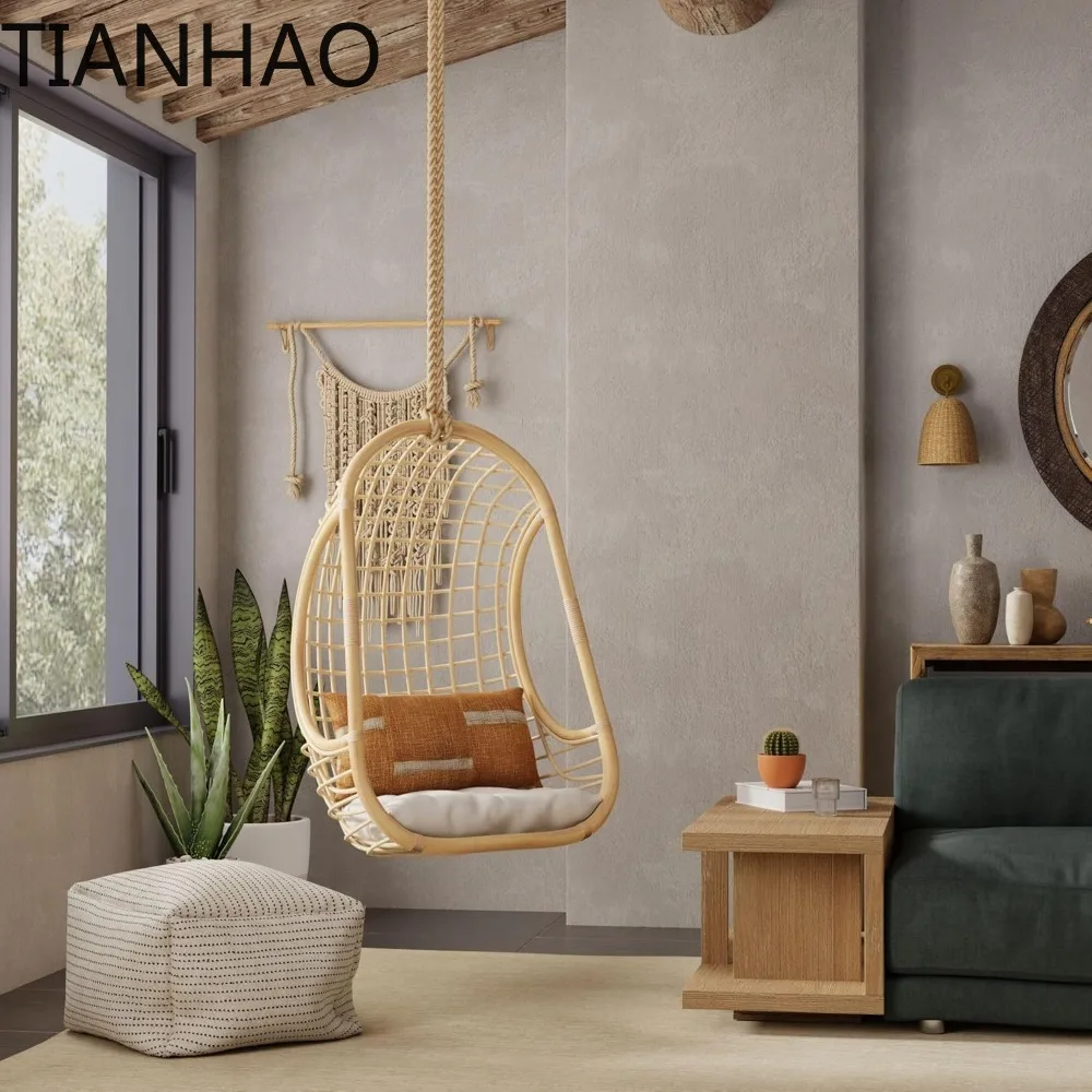 Grid Rattan Hanging Chair, Indoor Hanging Egg Chairs, Swings, Hammock Chairs with Stands for Patio, Bedroom, Adjustable Height