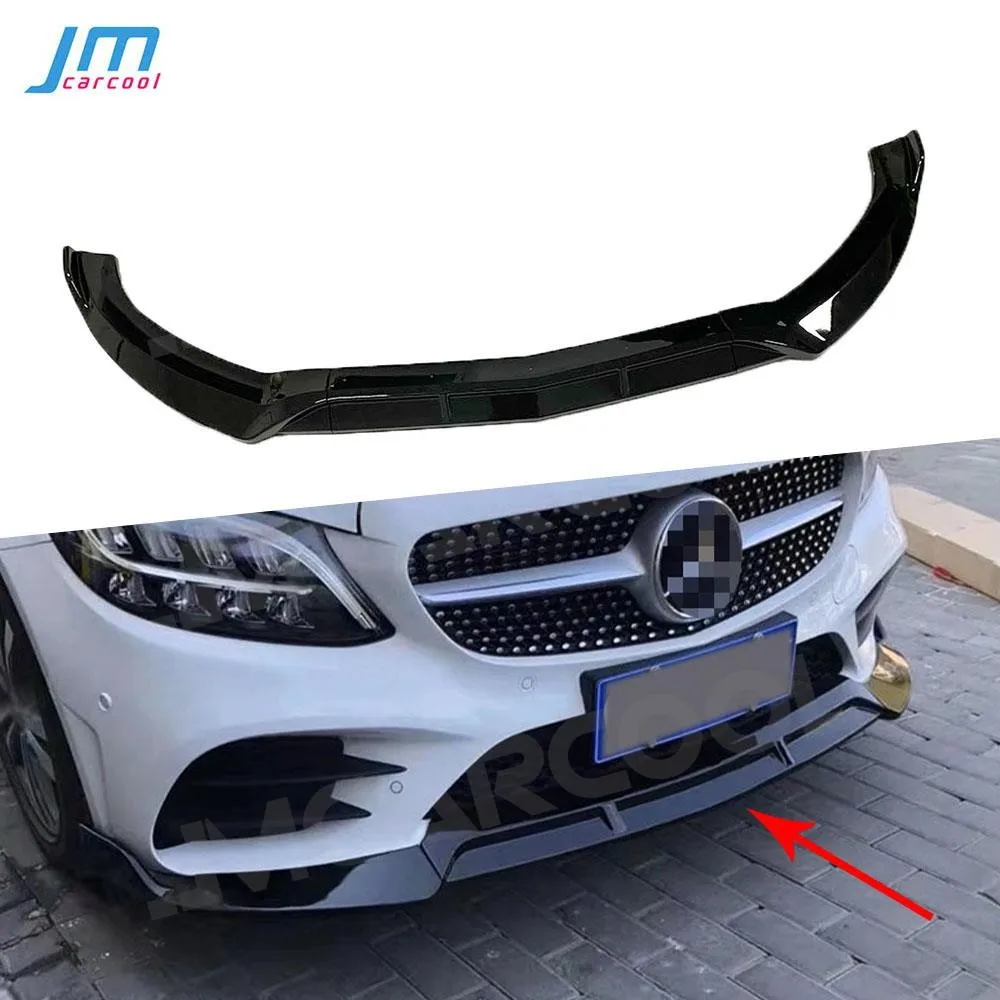 

For W205 Front Lip Spoiler Aprons For Mercedes Benz W205 C205 C200 C300 C43 AMG 2014-2019 3PCS ABS Black Bumper Guard