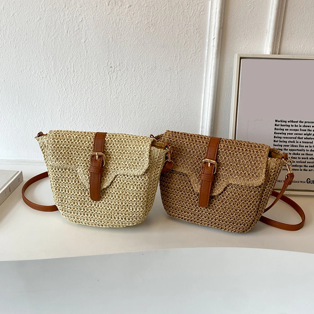 

Summer Woven Messenger Bags Fashion Women Shoulder Bag Handmade Paper Rope Simple Adjustable Straps Mobile Phone Bag