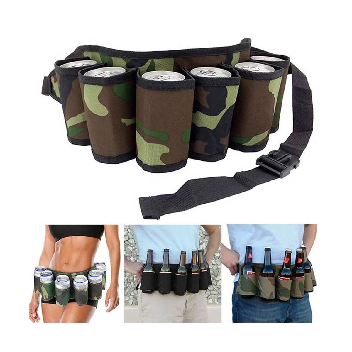 Mountaineering Beer Belt Carry Beverage Bag Camping Barbecue Nightclub Party Belt Can Holder Hanging Organizer(Black)