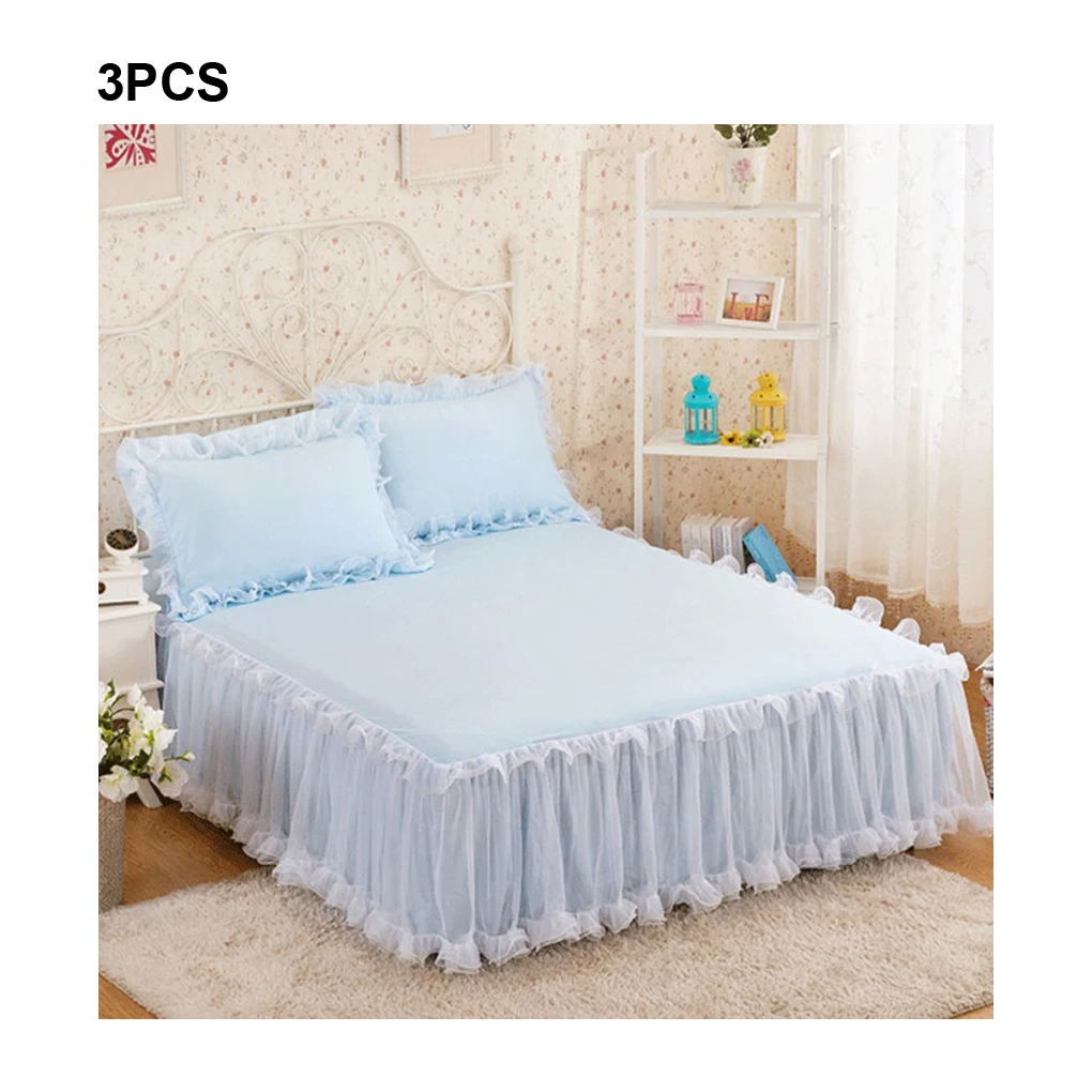 

Cotton Throw Lace Ruffle Bed Skirt Durable And Beautiful For Comfort Unique Non-slip Mattress Cover white