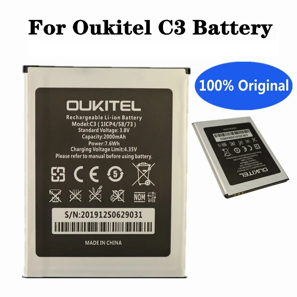 

New Oukitel C3 Battery 100% Original 2000mAh Backup Battery Replacement For Oukitel C3 Smart Mobile Phone