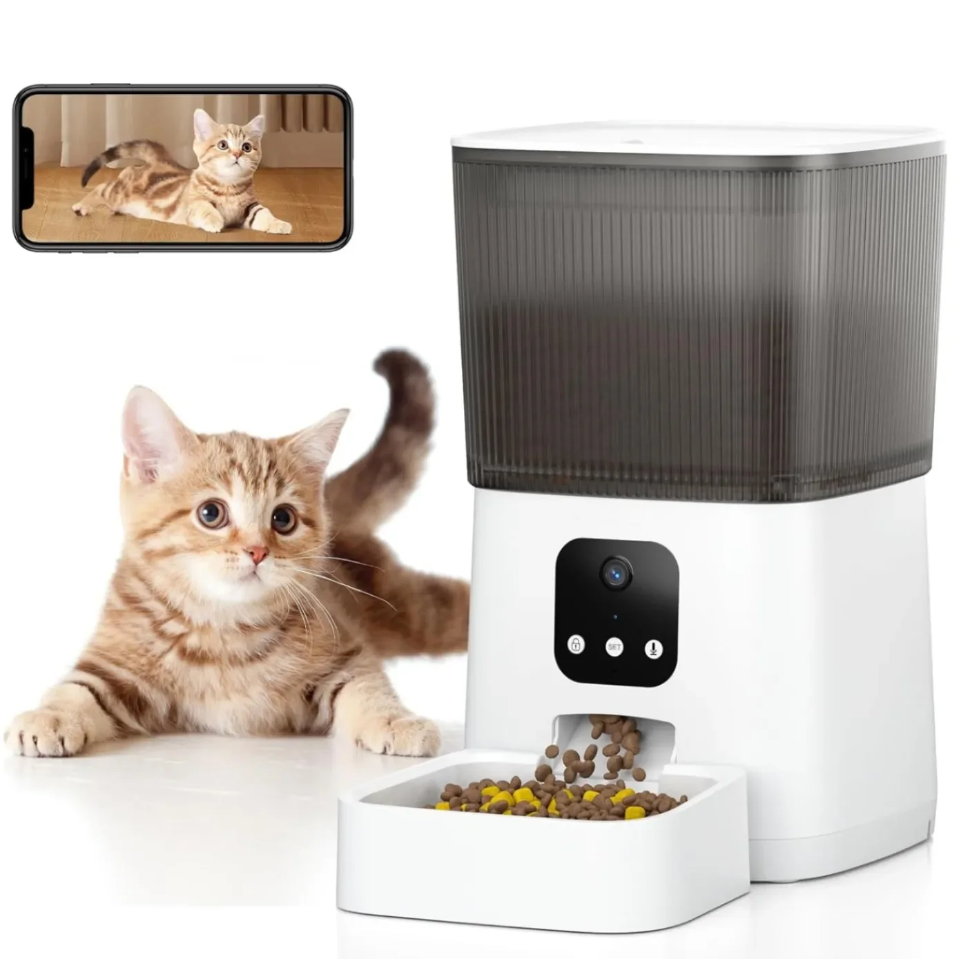 Mangeoire automatique intelligente pour animaux de compagnie, contrôle d'application WiFi, distributeur de nourriture pour animaux de compagnie, bols pour chiens et chats, 6L