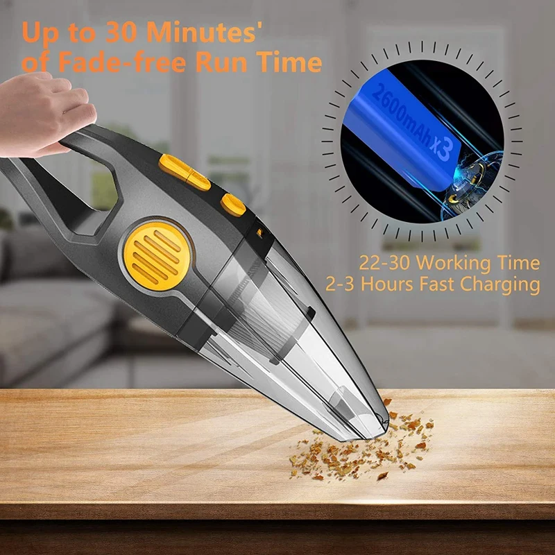 A01V-Portable Cordless Handheld Vacuum Cleaner, 150W High Power, 8000PA Strong Suction, Wet & Dry Use For House, Car