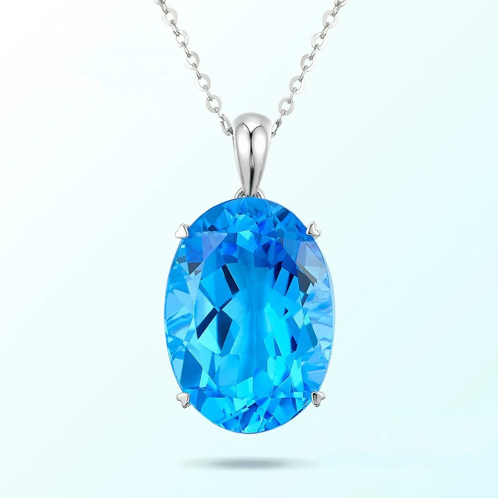 Collar de plata de ley 925 con colgante de topacio del Rin, collar de zafiro, joyería Glamour para compromiso de mujer