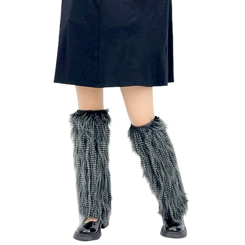 Kobiety Faux Fur Leg Warmers Y2K Winter Warm Plush Thickening Jk Leggings Boots Cover Lolita Harajuku Party Long Leg Socks