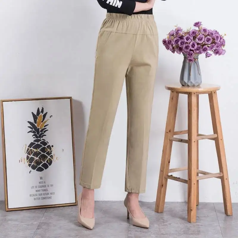 Women Casual Cotton Pants 2023 Spring Summer High Waist Solid Pockets Retro Loose Straight Pants Trousers Bottoms 4XL 5XL