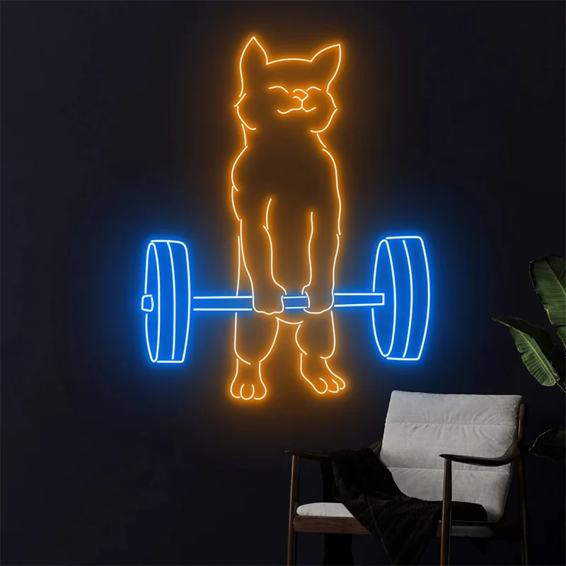 Cat Do Gym Neon Sign Light, Luz LED animal, Decoração da parede do quarto, Farmhouse Neon Light, Presente especial