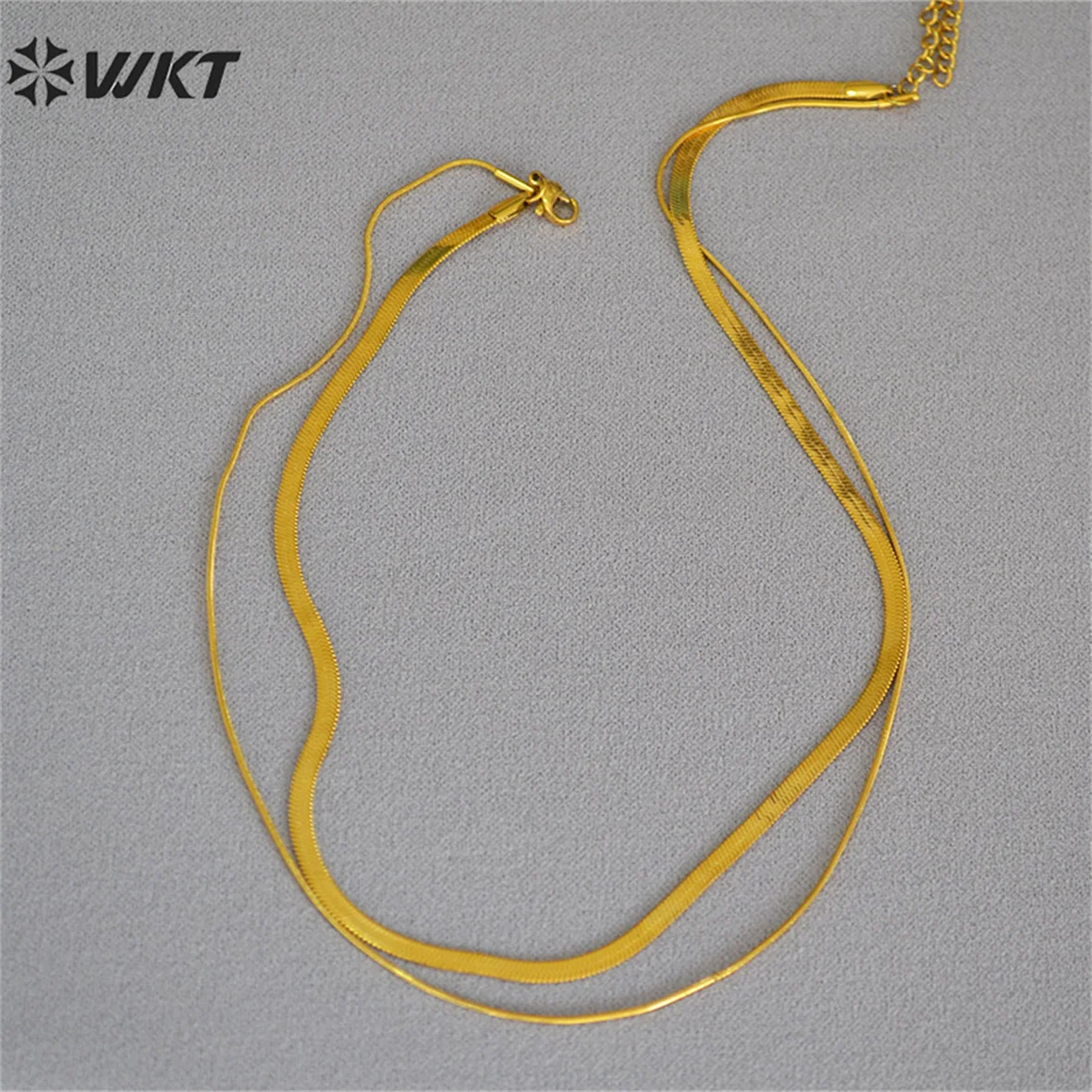 

WT-BFN044 Wholesale Special double layer Snake Chain necklace 18k gold plated resist tarnishable brass chain choker necklace