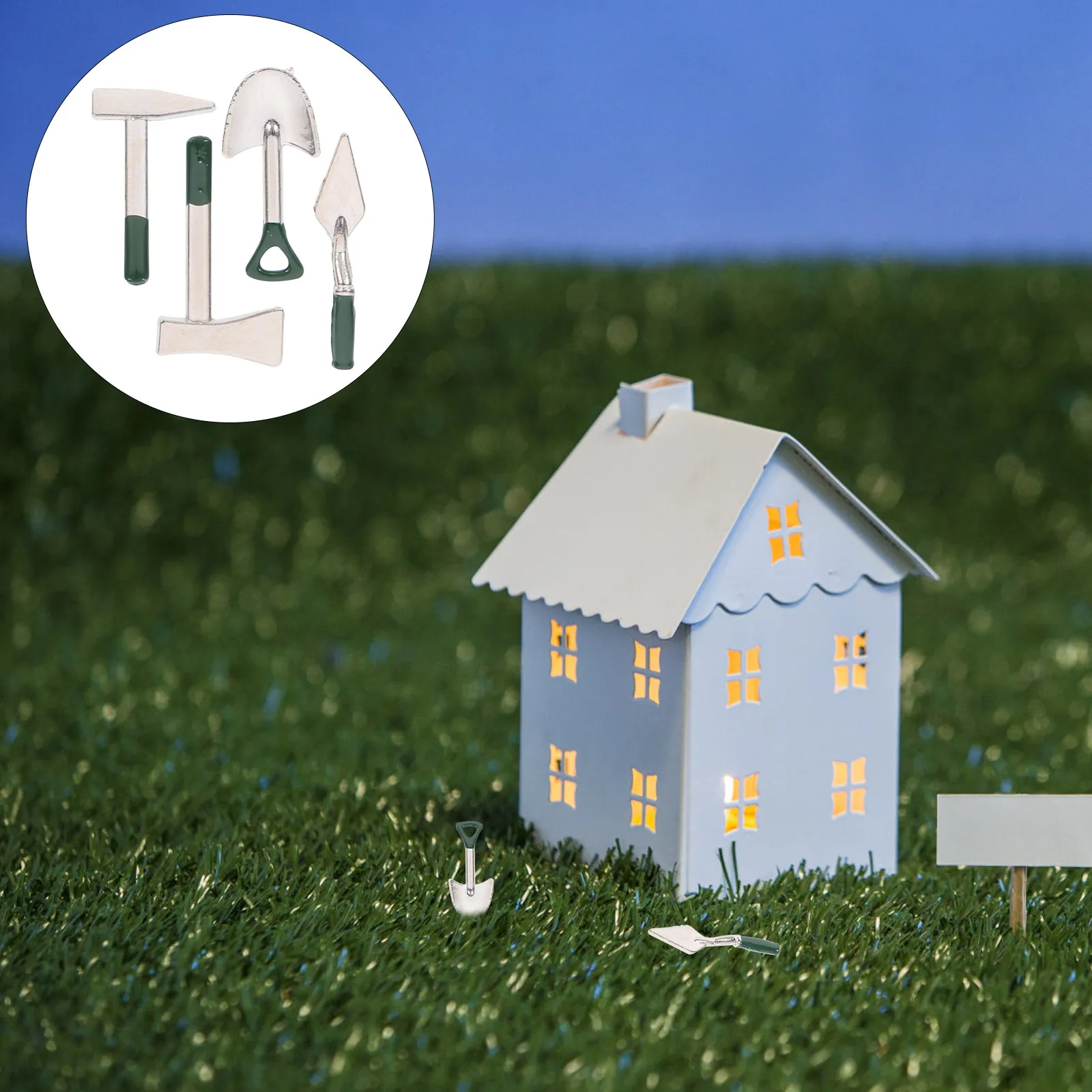 

Набор из 4 миниатюрных садовых инструментов в классическом деревенском стиле для декора мини-домиков, украшения микросцен, креативные модели-имитации лопаток