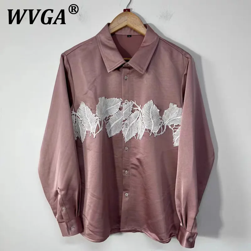 

WVGA Tops Spring Antumn New Man Leaf Embroidery Patchwork Niche Design Turn-Down Collar Trendy Casual Long Sleeved Shirts W11511
