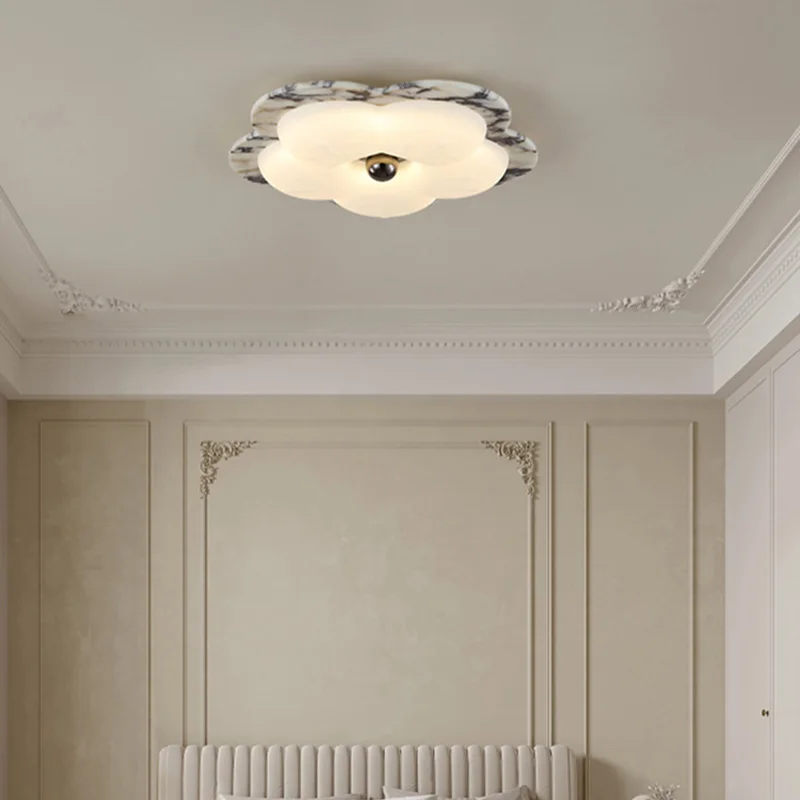 Nordic Design Black Vein Marble Ceiling Light Metal Brass Frame Round Square Shape Dimmable Lustre
