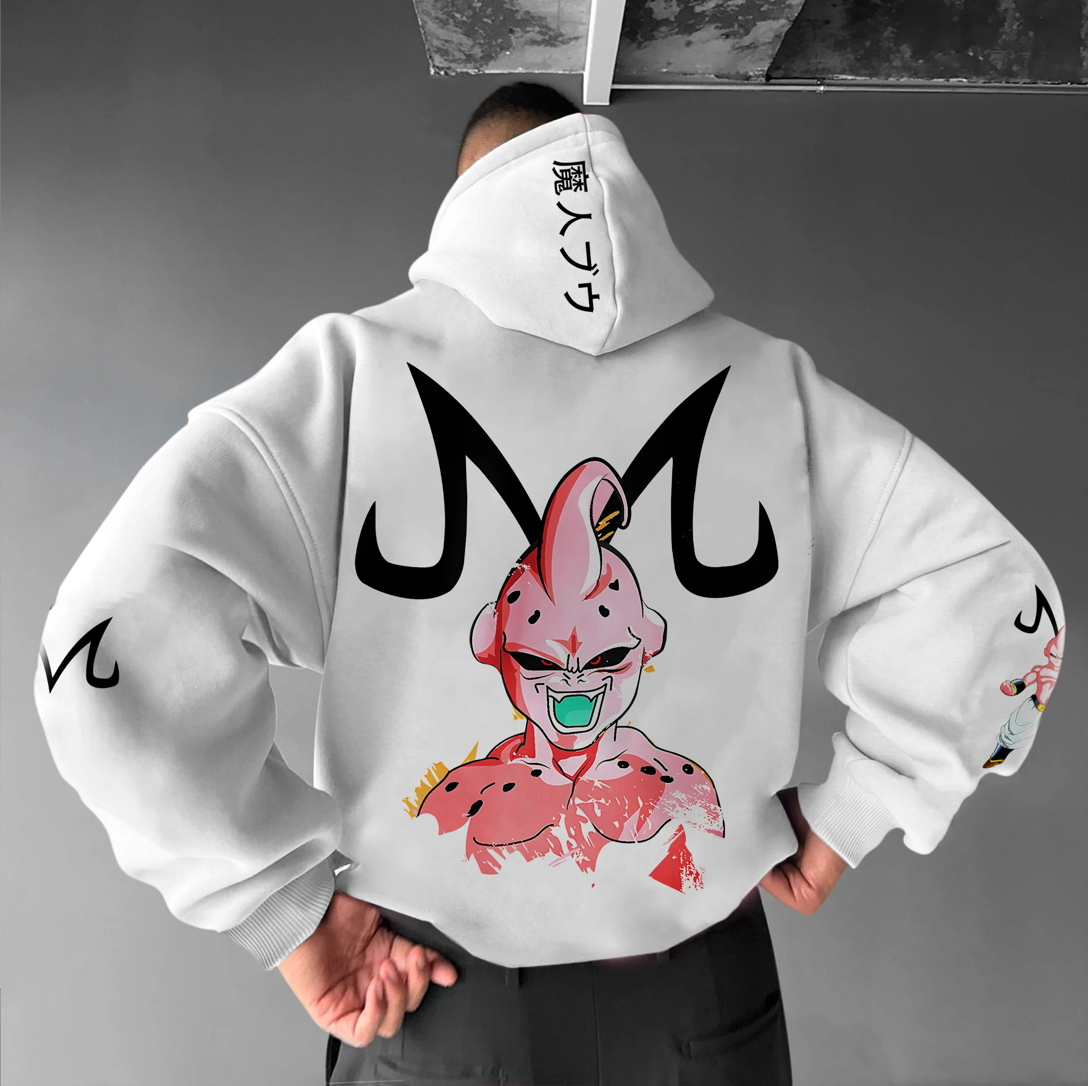 سويت شيرت Dragon Ball Z Majin Buu Pink Hoodie للرجال ملابس الشارع الشهير مع بلوفر كاجوال مطبوع ياباني لمحبي الموضة