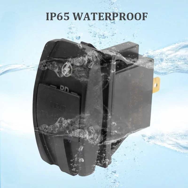 الروك نمط مقاوم للماء PD USB نوع C & QC3.0 شاحن سريع مقبس شحن الطاقة منفذ محول لقارب بحري RV