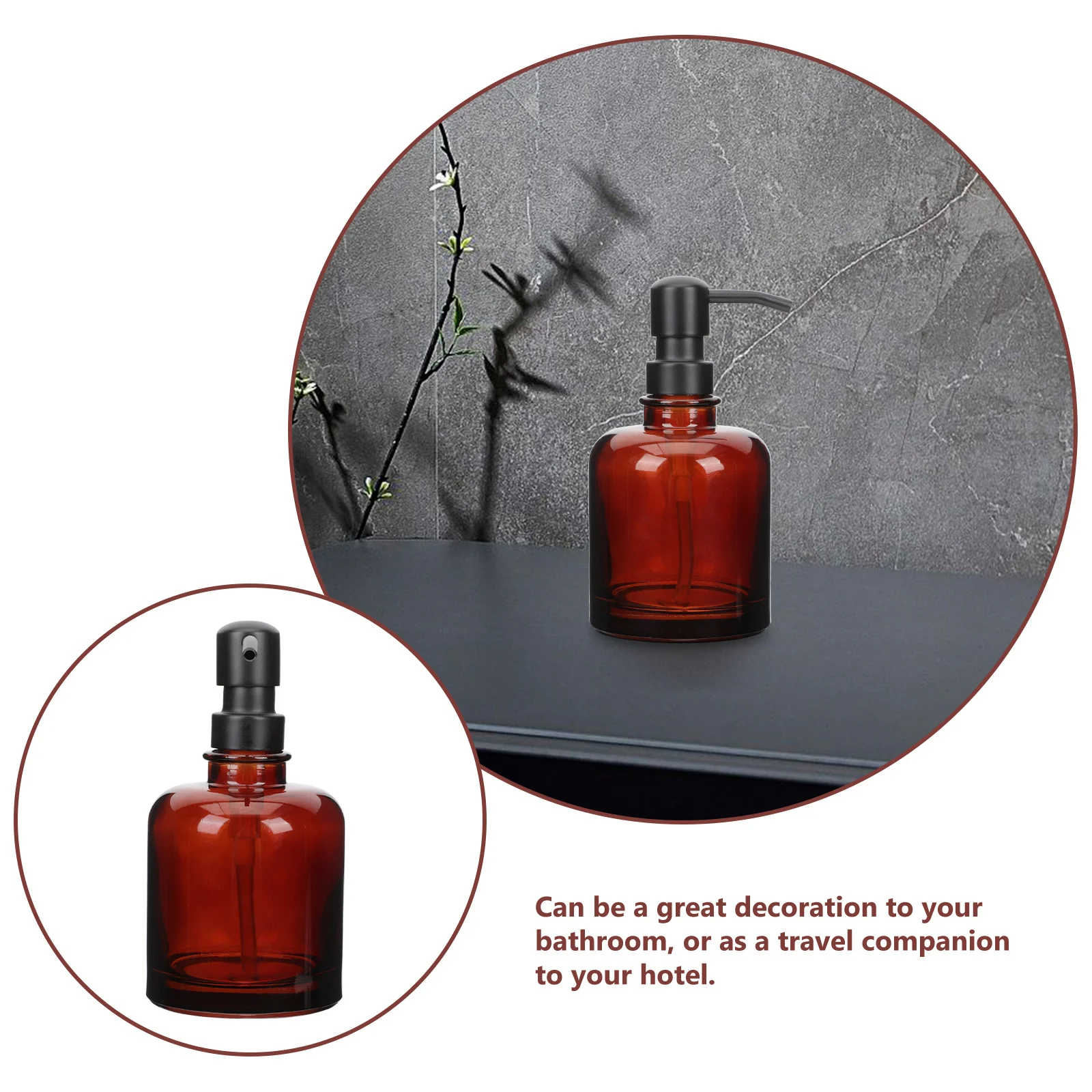 

Amber Glass Soap Dispenser Stainless Steel Pump Bottle Compact Design for Hand Soap Lotion Shower Gel Bottle Lotion Dispensers