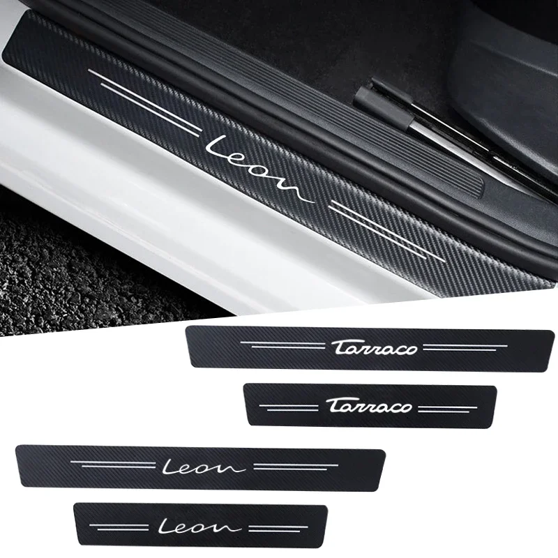 4pcs Car Door Sill Carbon Fiber Threshold Protector Fillm Sticker for Seat Leon Tarraco FR Mk2 Mk3 Altea Ibiza Altea Accessories