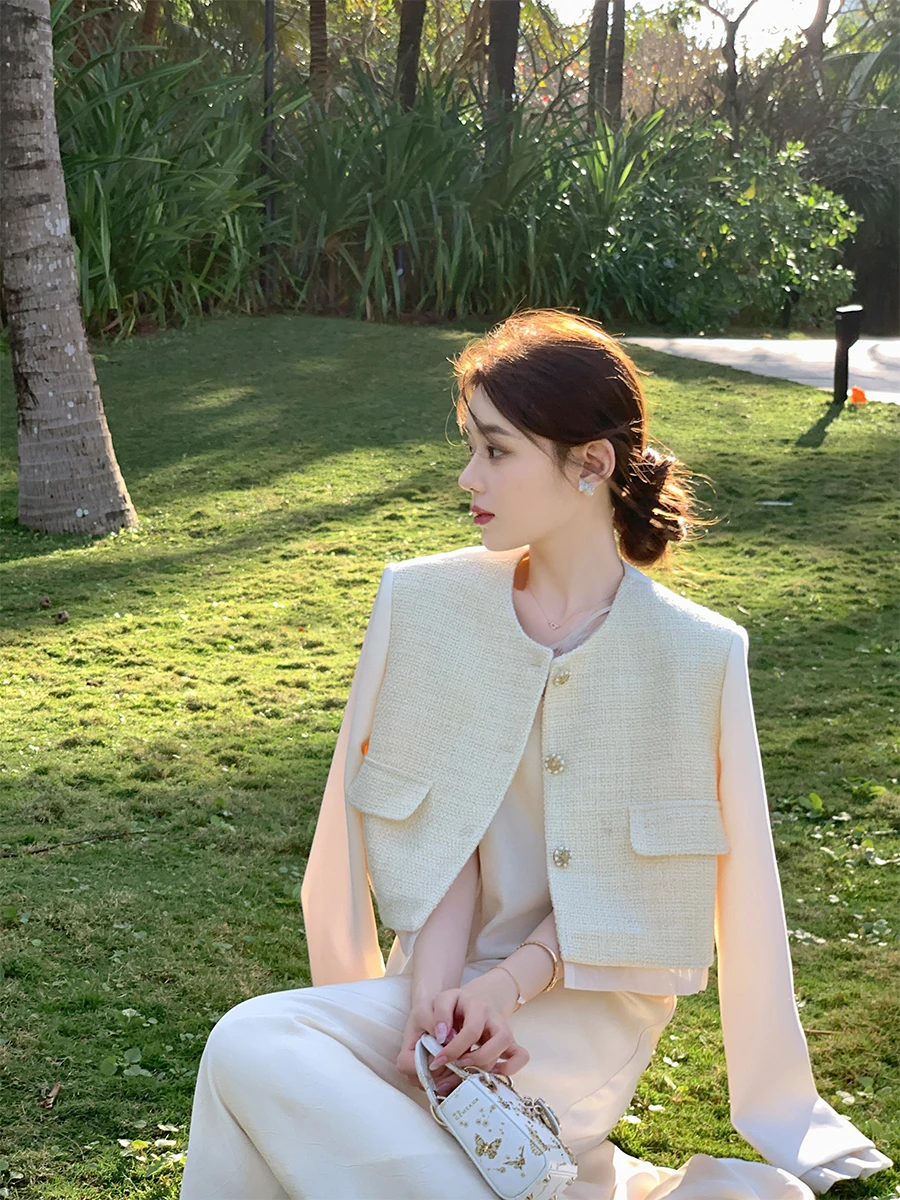 

ByYou 2025 Новая белая вязаная короткая куртка для женщин, модный приталенный топ, весна-лето, для повседневной носки, с длинными рукавами, на пуговицах