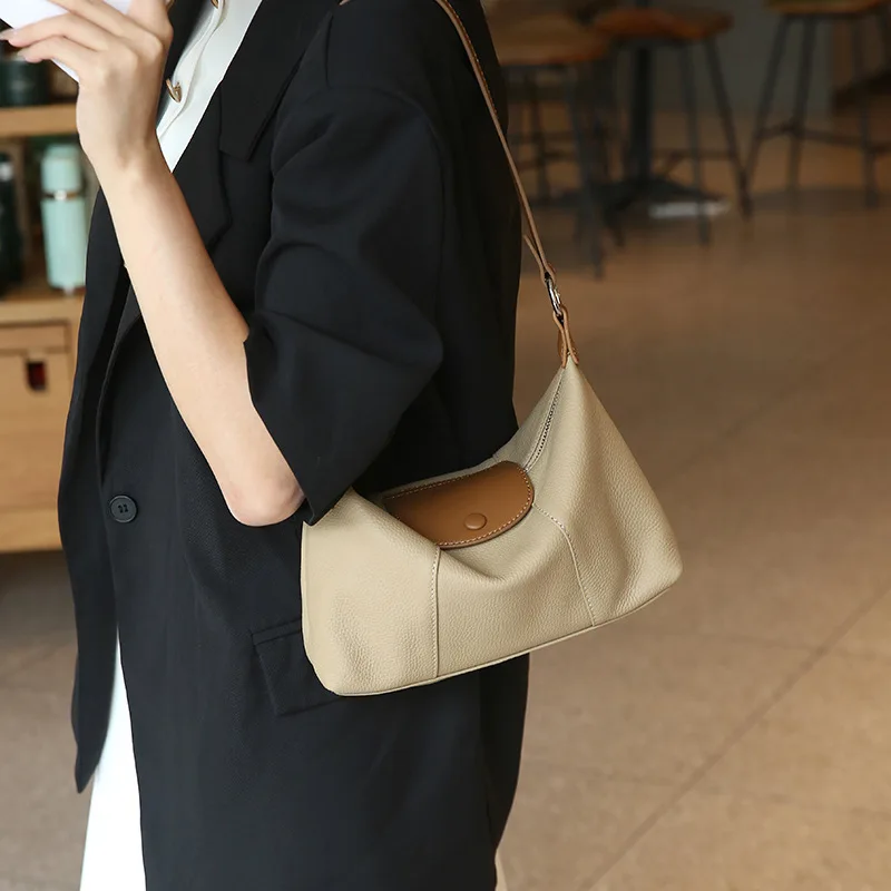 

2026 Genuine Leather Women's Dumpling Bag, Top Layer Cowhide Commuter Bag, Fashionable Single-shoulder Crossbody