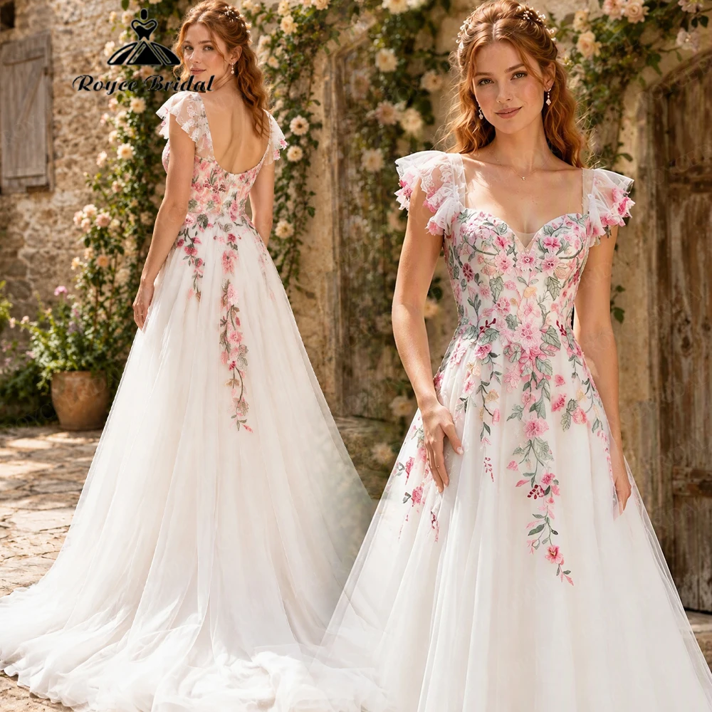 Roycebridal Appliques A Line Wedding Dresses 2027 Colorful Embroidery Sweetheart Bridal Gown Customized Vestido De Novia