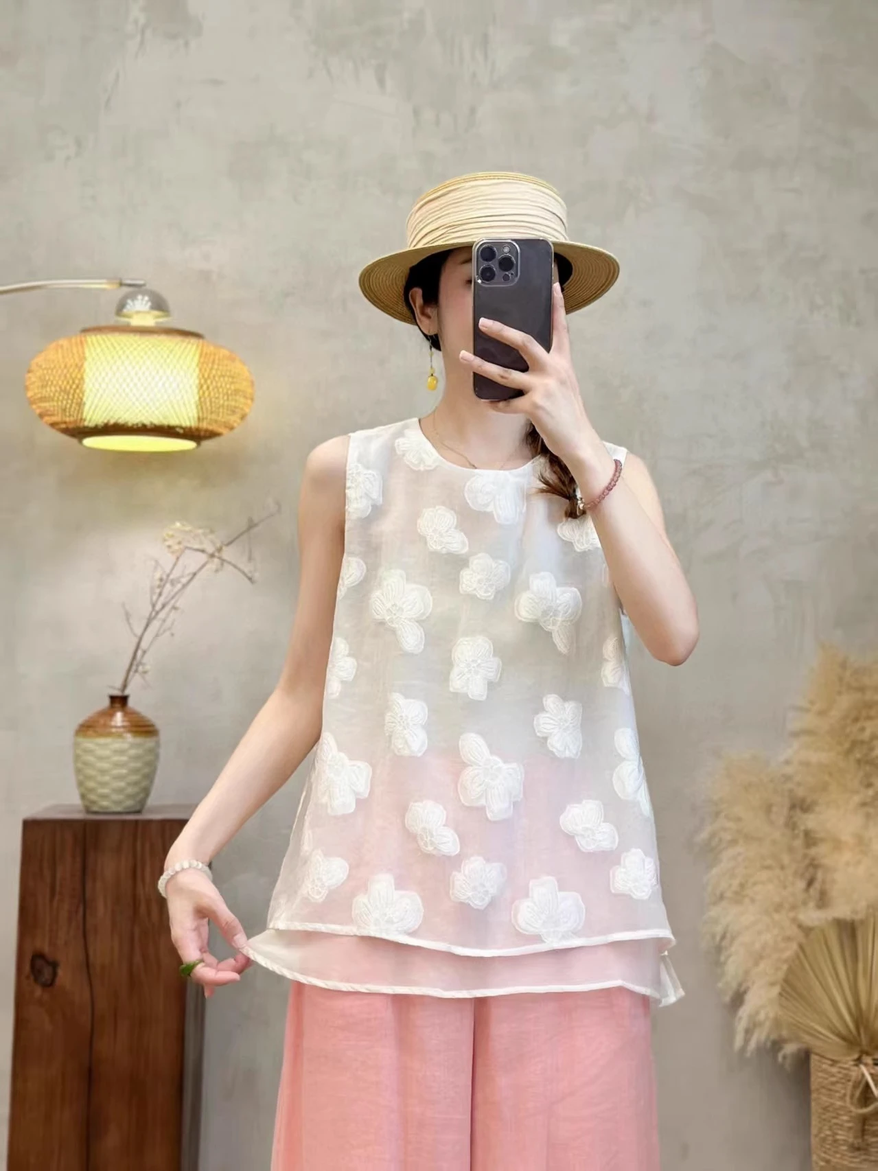 Faionable Gilet rotondo ricamato Ne Svel da donna Estate New Sle Large Size Fat MM Capispalla Top Materiale in poliestere