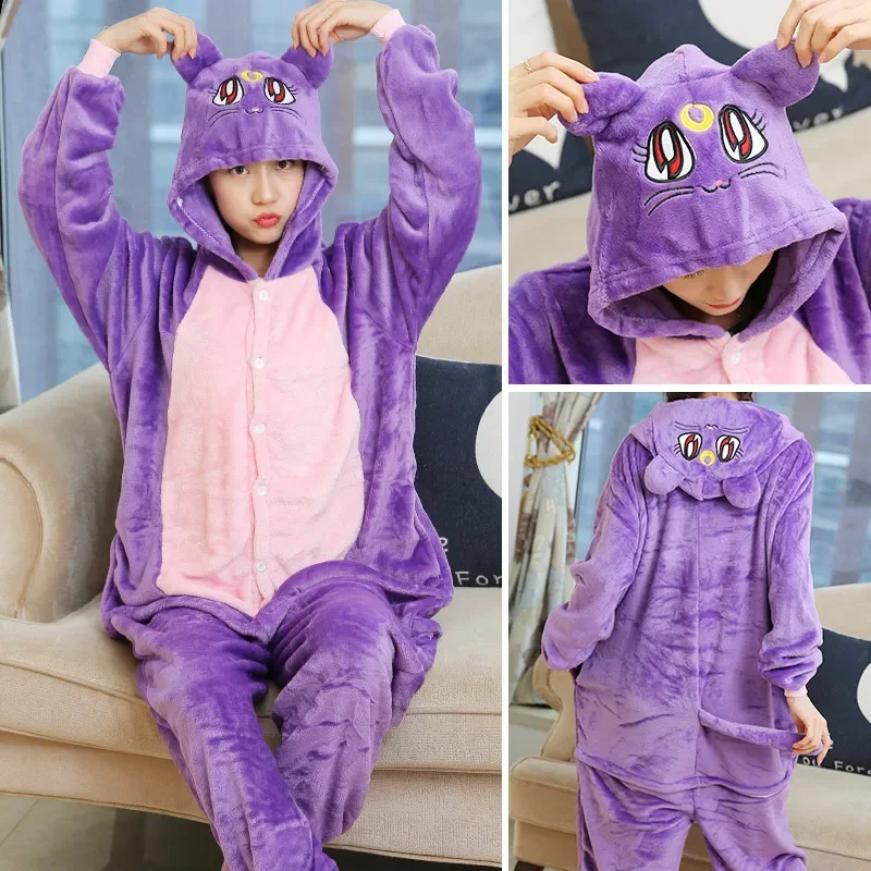 Women Unicorn Tiger Cat Onesie Unisex Winter Bear Stitch Onesies Kids Nightwear Anime Costume Adults Flannel Sleepwear Pajamas