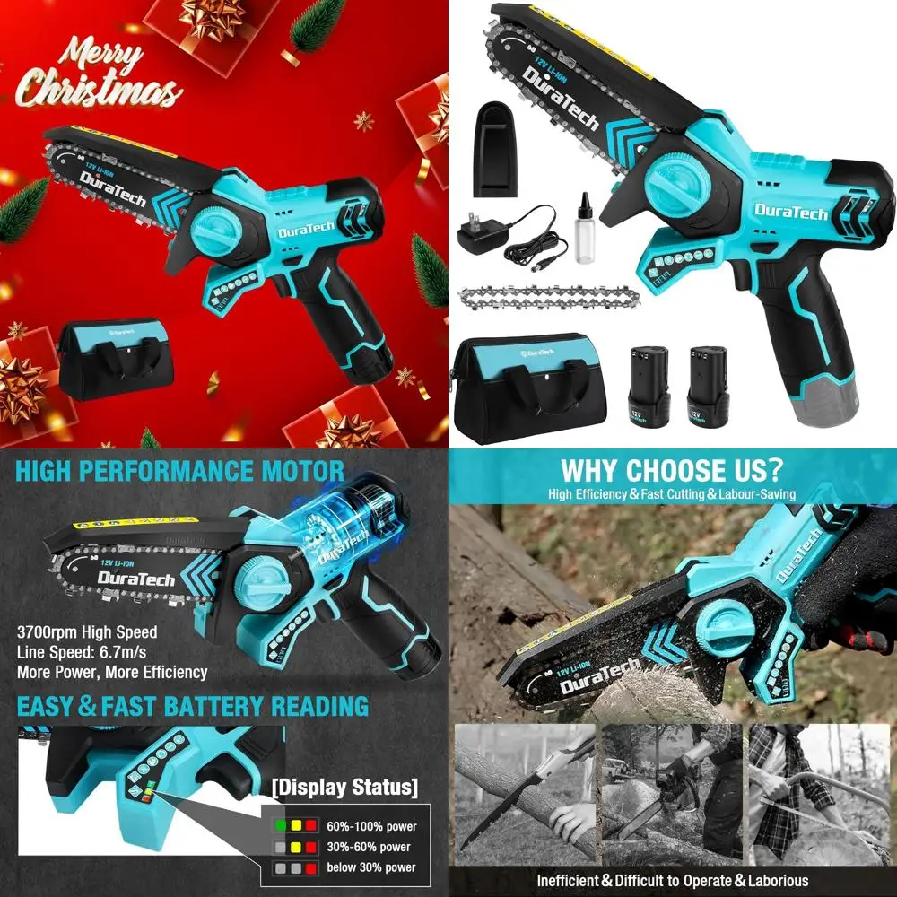 

6-Inch 12V Cordless Mini Chainsaw with Dual Batteries and Chains for Portable Wood and Tree Branch Cutting