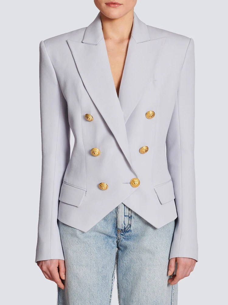 HIGH STREET Newest 2024 Designer Jacket Women\'s Slim Fit Lion Buttons Double Breasted Blazer