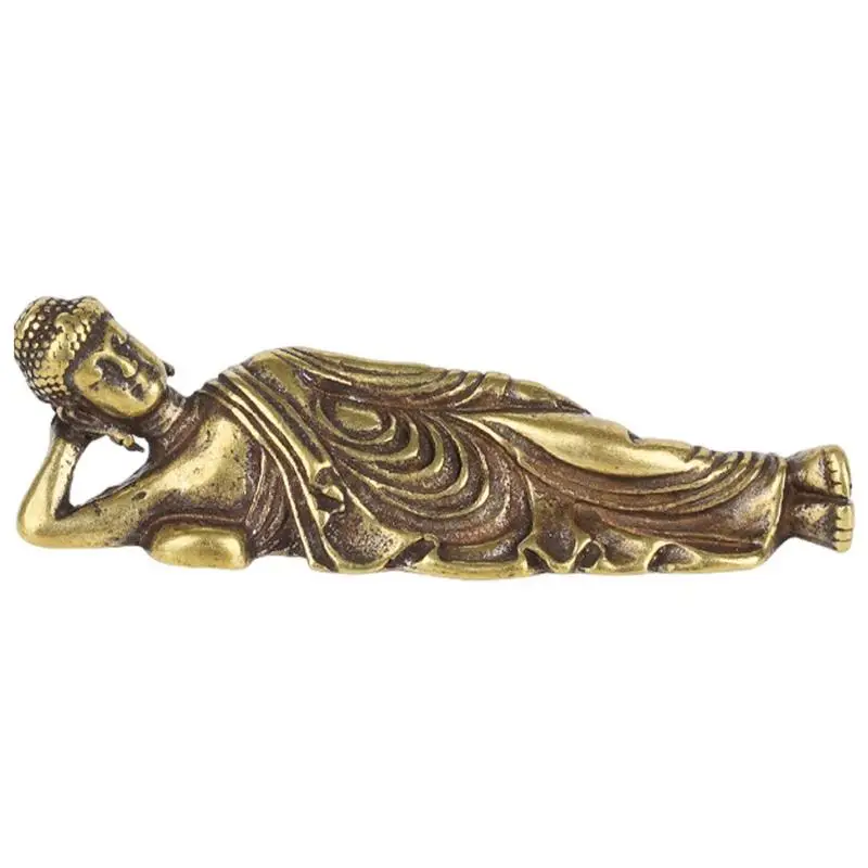 Reclining Buddha Statue Brass Reclining Buddha Figurines Desk Ornament Mini Meditation Idol For Desktop Decoration Living Room