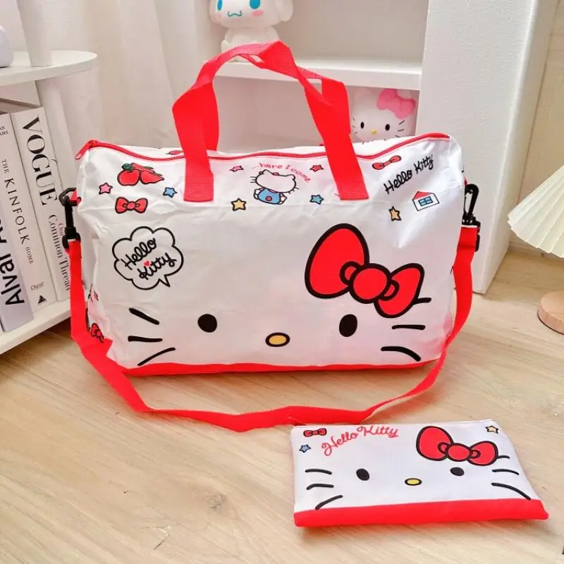 Sanrio Foldable Travel Bag Hello Kitty Cinnamoroll Kuromi Luggage Storage Case Portable Makeup Clothing Packing Bag Girls Gift