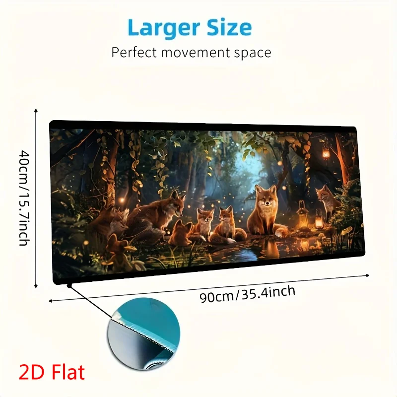 Enchanted Forest Fox Family Extra Large Gaming Mouse Pad Non-Slip Rubber Base Desk Mat
