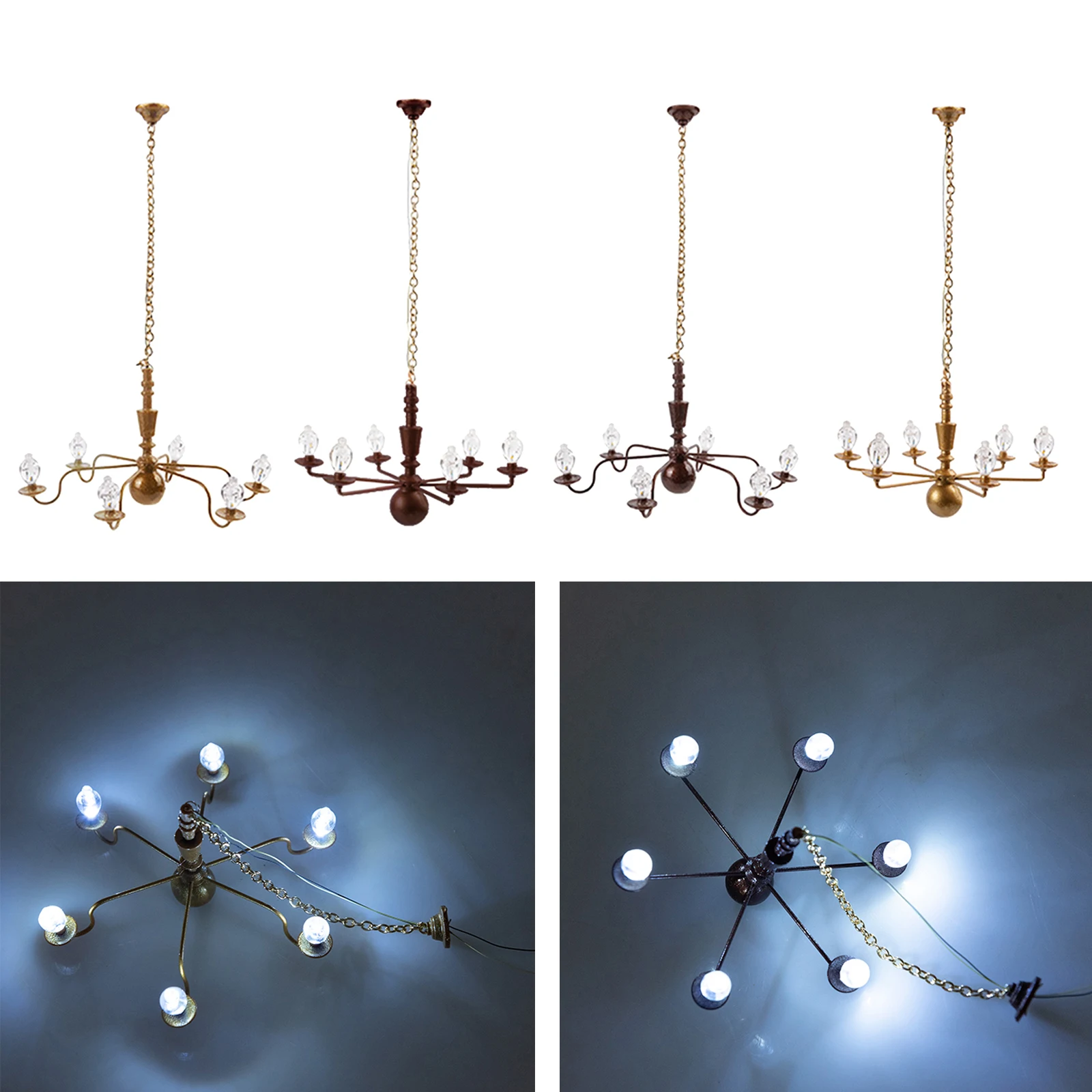 1:87 HO Scale Metal Crystal Hanging Ceiling Lamp Ceiling Lamps White Lights for DIY Architecture Model Materials