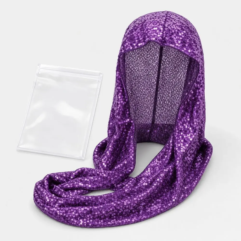 New Lace Sequin Hooded Headscarf Lightweight Solid Glitter Turban Pullover Breathable Pullover Hat Halloween Costumes