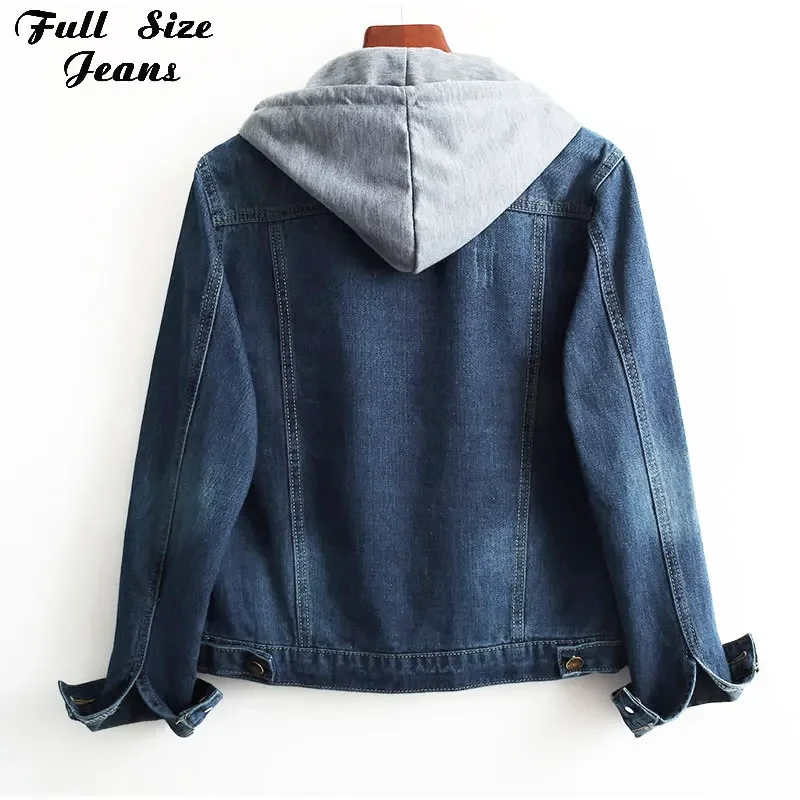 

Detachable Hood Ripped Hole Slim Bomber Jean Jacket Casual Hooded Denim Coat Hoodie Jeans Jackets Cotton Collar Big Breast Women