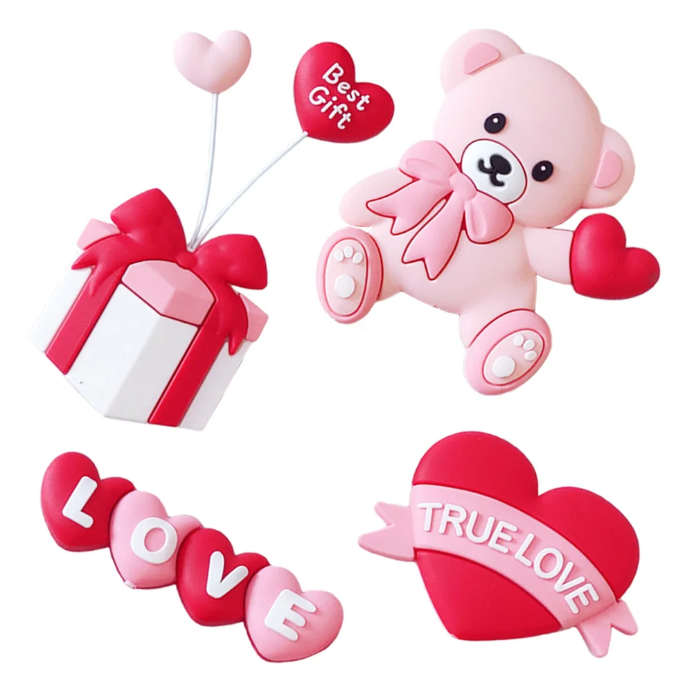 

4Pcs Cake Topper Romantic Cartoon Bear Heart Shape Love Picks Valentine's Day Anniversary Party Cake Decorations