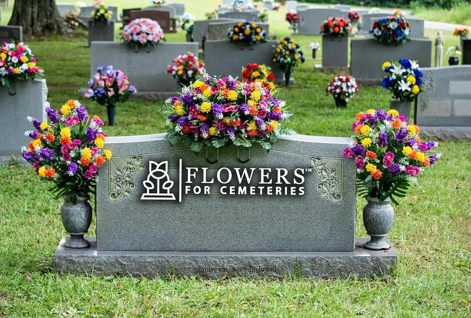 Sympathy Silks Artificial Cemetery Flowers – Realistic Vibrant Wildflowers Outdoor Grave Decorations - Non-Bleed Colors- 2 Purpl