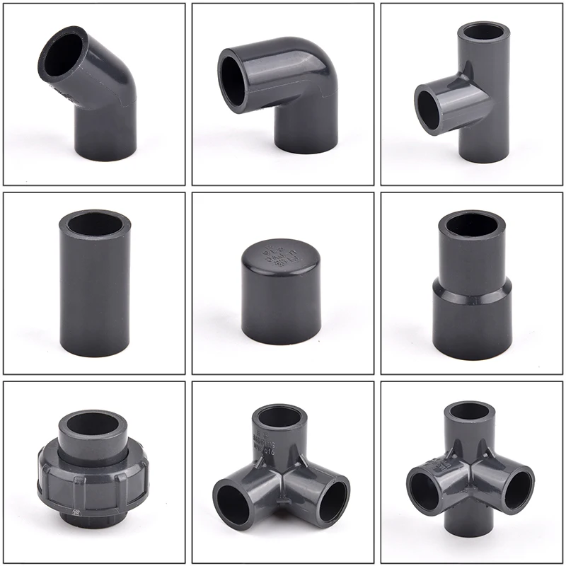 موصل ري للحدائق من كلوريد البولي فينيل الرمادي الداكن ، مفصل اتحاد مباشر ، وصلات الغطاء النهائي للصرف في خزان حوض السمك ، 16 المحملة الكوع