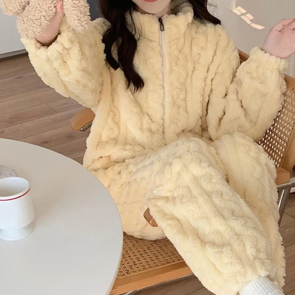 Autumn Winter New Flannel Lounge Sets Womens Cute Sheep Princess Home Wear Round Neck Long Sleeve Women\'s Two Piece Set