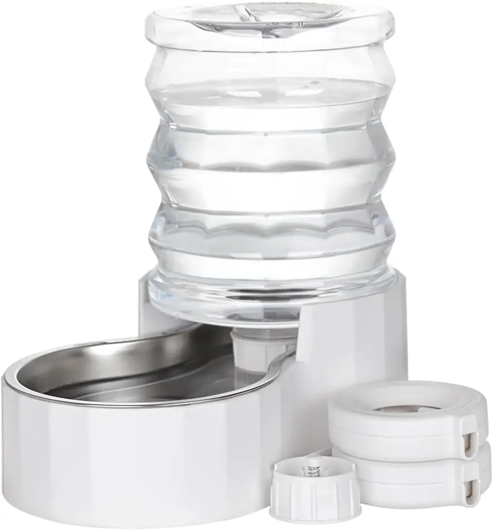 

Automatic Dog Water Bowl: 5L Gravity Stainless Steel Cat Water Dispenser - with Two Caps and Filters for 8-20 LB Elderly Dogs