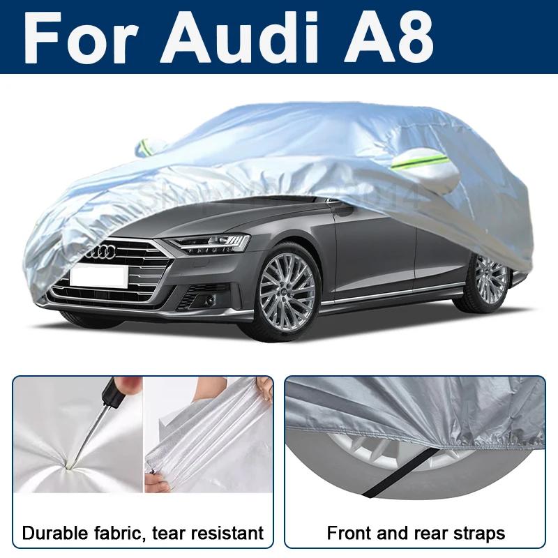 

Outdoor Full Car Cover For Audi A8 with Reflective Strips Waterproof Snowproof Dustproof UV Protection Auto Exterior Accessory