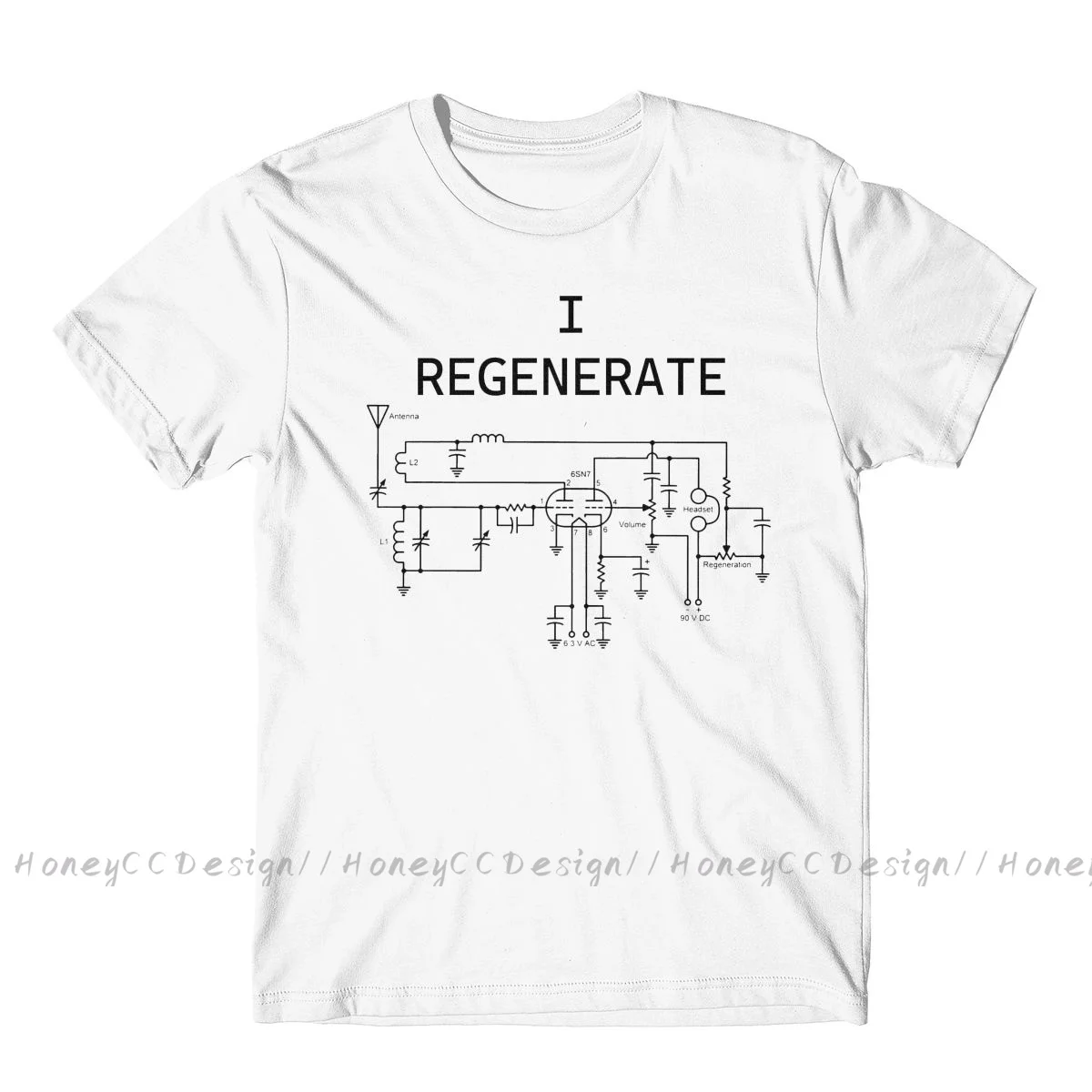 Vacuum Tube 2021 New Arrival T-Shirt Vacuum Tube Regenerative Receiver Unique Design Shirt Crewneck Cotton for Men TShirt