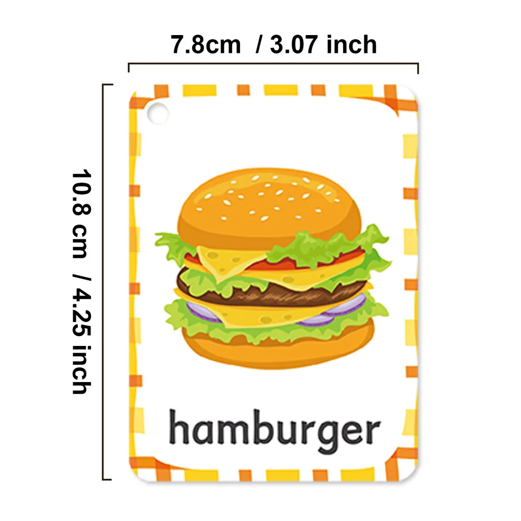 48 Pcs Food Theme Educational English Cards for Kids Homeschool Supplies Double Side Early Learning Vocabulary Cognitive Cards
