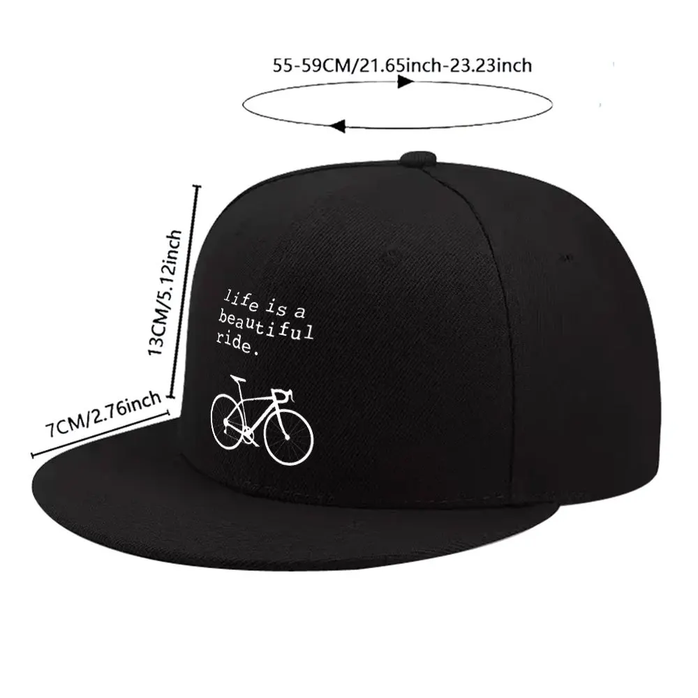 New Life Is a Beautiful Ride Unisex All-Match Flat Brim Baseball Cap, Hip-Hop Hat Dad Hat, Suitable for Short Trips, Home Daily