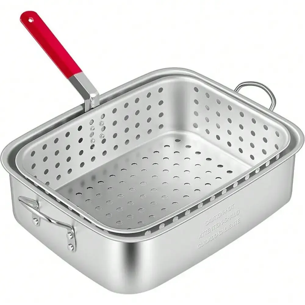 18Qt Aluminum Deep Fry Pan & Basket Rectangular Fish Fryer Pot for Chicken Chips