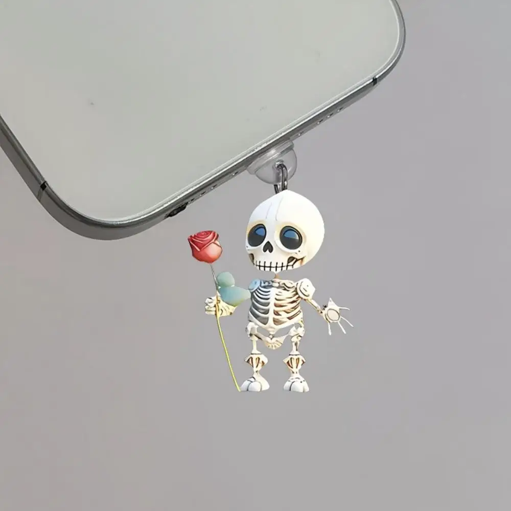 القوطية روز الجمجمة الاكريليك الهاتف الغبار التوصيل آيفون نوع C شحن ميناء بارد الظلام الجمالية المضادة للغبار غطاء الوصول البديل